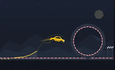 Egy autó átugrik egy hurkon a Stuntwayben.